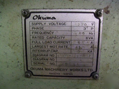 Okuma cnc turning center with osp 3000L cnc system