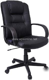 Black leather high back executive office chair with mas