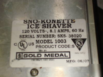 Gold medal 1003 snow cone sno-konette ice shaver 2007