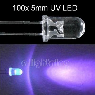 100 pcs ultra bright 5MM uv led 300MCD & free resistor