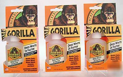 Gorilla glue dries white 2X faster cure tripple pack