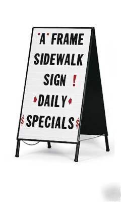 New popup window sign display white sidewalk a frame