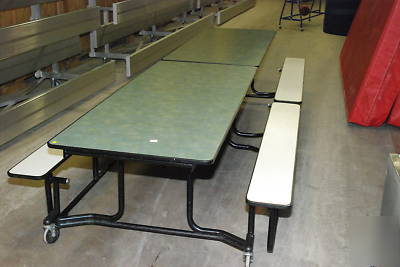 Breakroom lunchroom fold up tables with attached bench