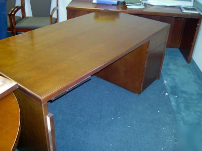 Kimball executive office desk, bridge unit and credenza