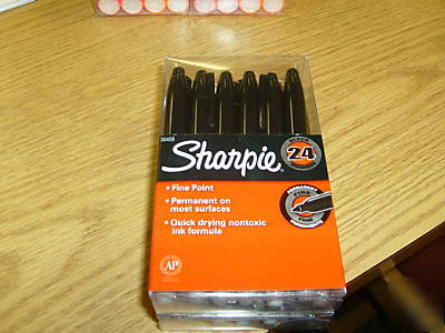 New 24 sharpie permanent markers black ink fine point 