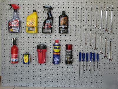 Peg board hooks. container holder