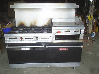Vulcan sun fire 6 burner gas range, 24â€ flat grill/ nsf