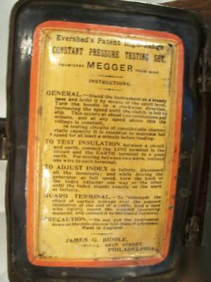 Antique evershed megger testing set- wooden box- 1000 m