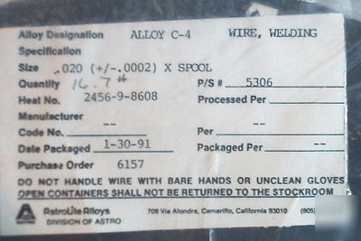 Hastelloy c-4 nickel-chromium-molybdenum alloy wire