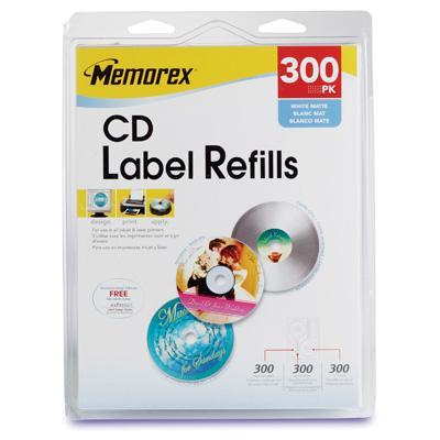 00403 cd/dvd white matte labels- 300 memorex