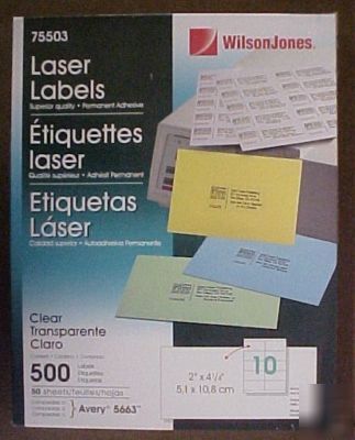 Wilson jones 75503--2 x 4 clear laser labels-avery 5663