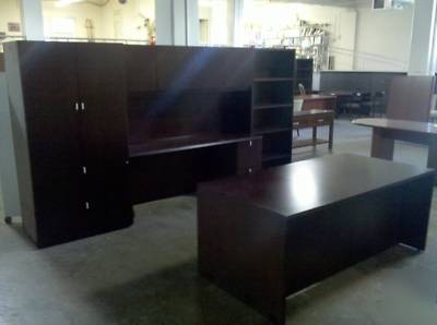 Ofs wood desk, credenza, bookshelf, wardrobe for office