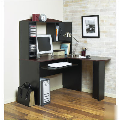 Mylex black and cherry l-desk with hutch