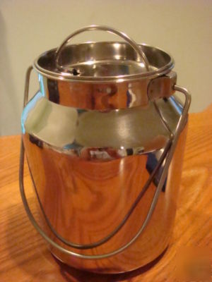 New stainless steel milk can pail w/tight fit lid 5 qt b 