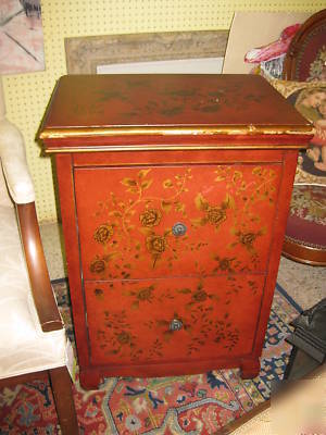 Pair of red floral file cabinets