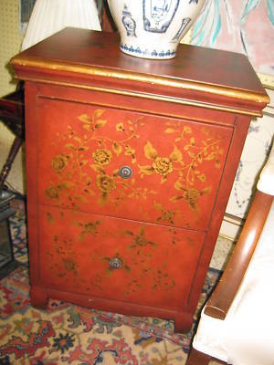 Pair of red floral file cabinets