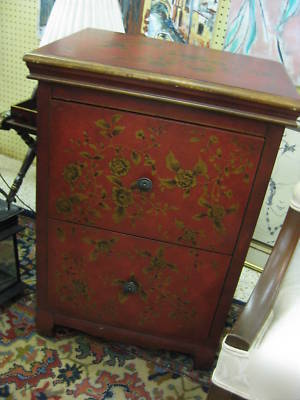 Pair of red floral file cabinets