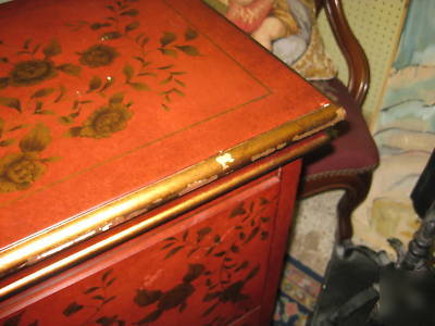 Pair of red floral file cabinets