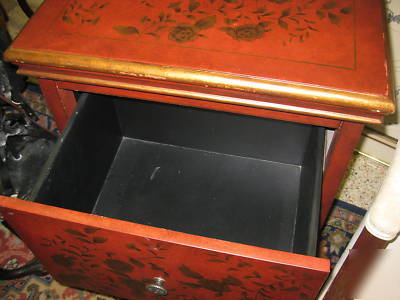 Pair of red floral file cabinets