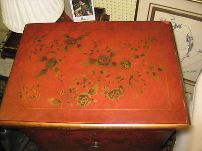 Pair of red floral file cabinets