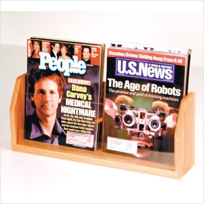 Countertop 2 pocket magazine display wood medium oak