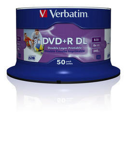 New verbatim dvd+r 8X dl wide printable 50 spindle