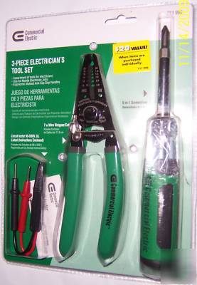 New 3 pc electrician's tool set nip commercial electric