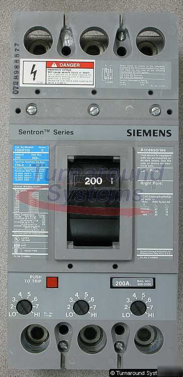 New siemens FD63B200L circuit breaker, 200 amp, 