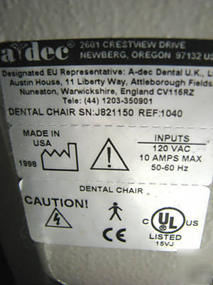 A-dec cascade 1040 radius dental chair package adec