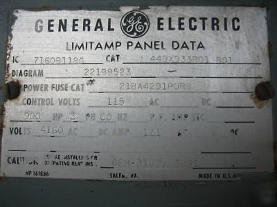 Ge limitamp multilin starter 900 hp 4160 v 7160B118G