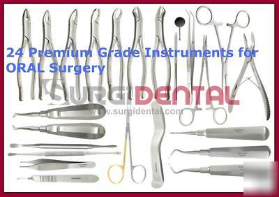 Set/24 oral surgery & extraction kit dental instruments