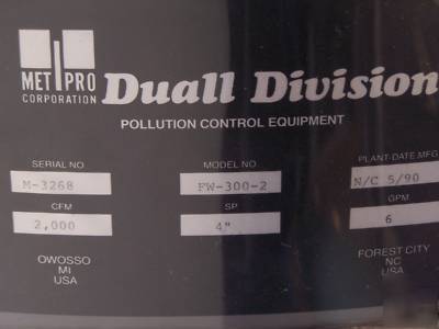 Duall div. packed tower, fume air scrubber 