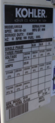 55KW kohler / john deere diesel generator - mfg. 2006