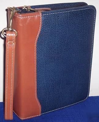 Compact - franklin blue/brown leather 6 ring planner