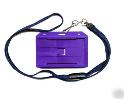 1 blue double sided id card badge holder & blue lanyard