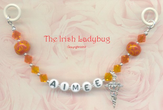 Personalized rn, lpn, md. orange crystal stethoscope id