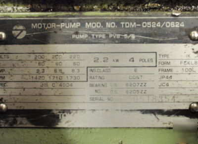 Okuma mc-4VA hydraulic unit tank and pump tdm-0524/0624