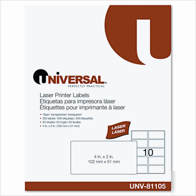 Laser printer permanent labels, 2X4, clear, 500/pack