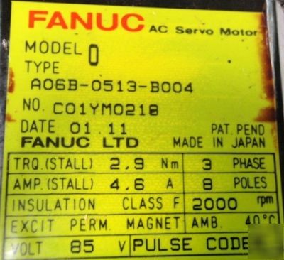 Fanuc ac servo motor 0 A06B-0513-B004 _ A860-0315-T101
