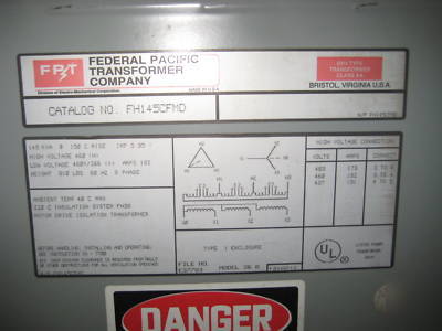 Federal pacific 145 kva 460/460Y/266 3 ph 145KVA 460 y 