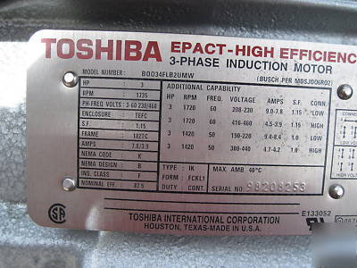 Busch 3 hp vacuum pump 41CFM 3HP RC0063 tested 41 cfm