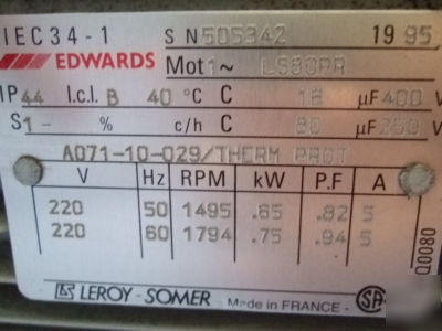 Edwards em series E2M18 vacuum pump. mfg. 2002