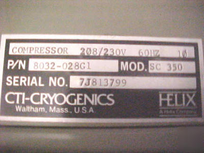 Cti-cryogenics compressor model sc-350 -45.4 hours 