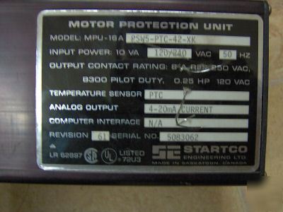 Startco mpu-16A motor protection unit
