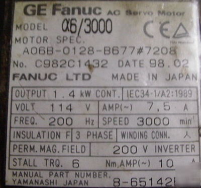Fanuc cnc servo motor A06B-0128-B677#7208 A06B0128B677