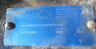 Mk diamond walk behind push concrete gas saw w blade 14