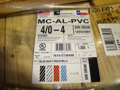Mc cable aluminum jacket pvc coated 4/0 copper cond.