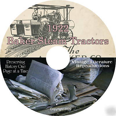 1922 baker steam tractor catalog on cd 