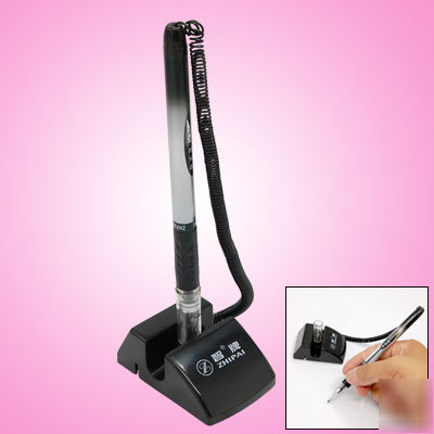 Black office stationery desk pen w elastic string