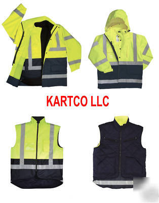 Hi-viz 4 in 1 lime/grn.rain parka +insulated vest-3XL